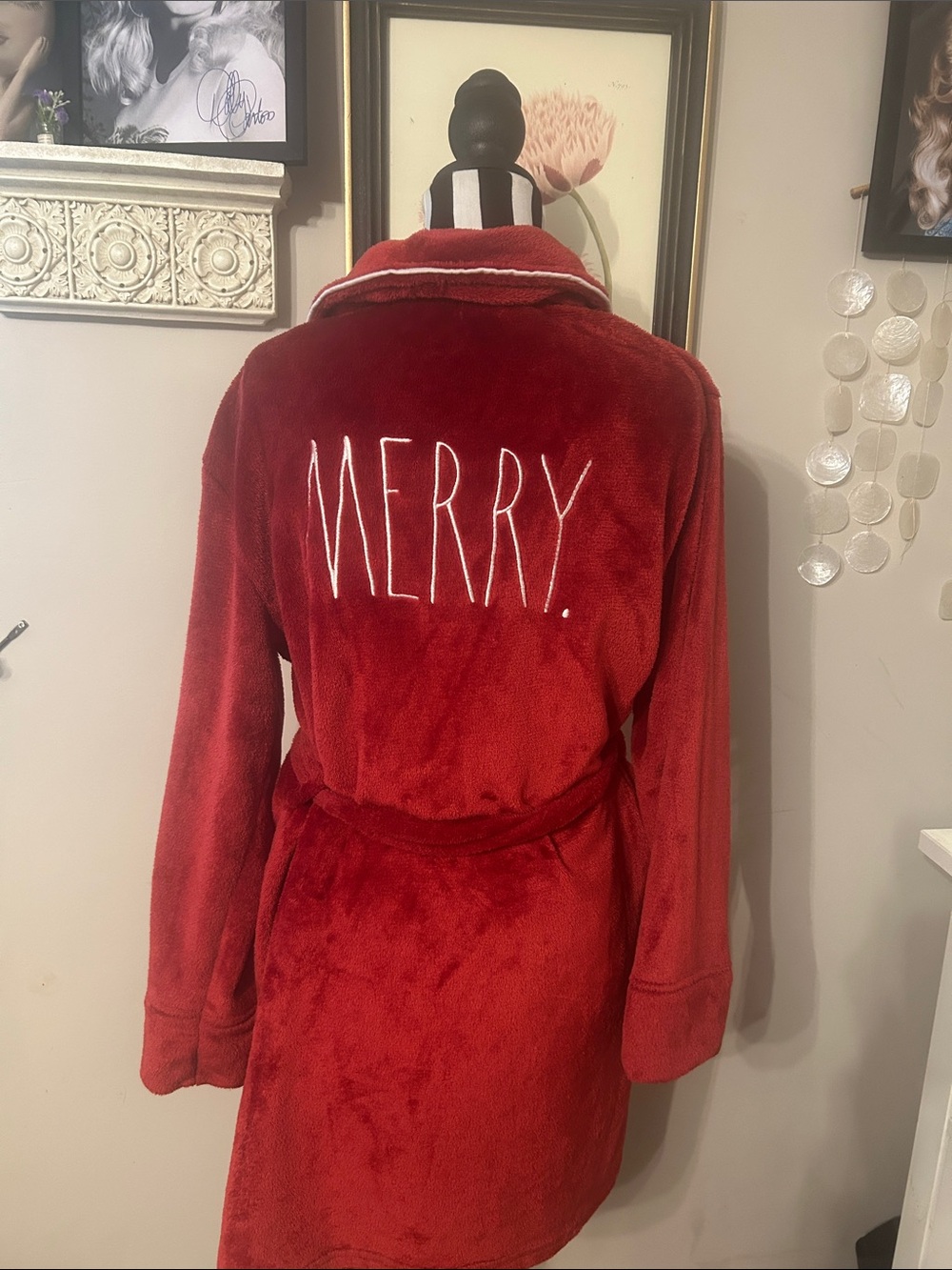Rae Dunn MERRY Plush Red Women's Robe Coat